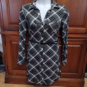 Kristen Nicole Shirt Dress Womens Medium Plaid Collared Button Down Belted